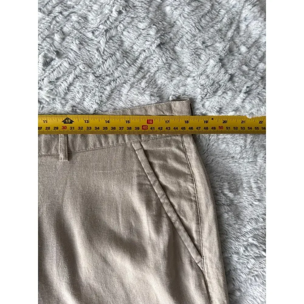 Alan Flusser Men's W36 Linen Rayon Shorts Beige Khaki Flat Front 2 Back Pockets